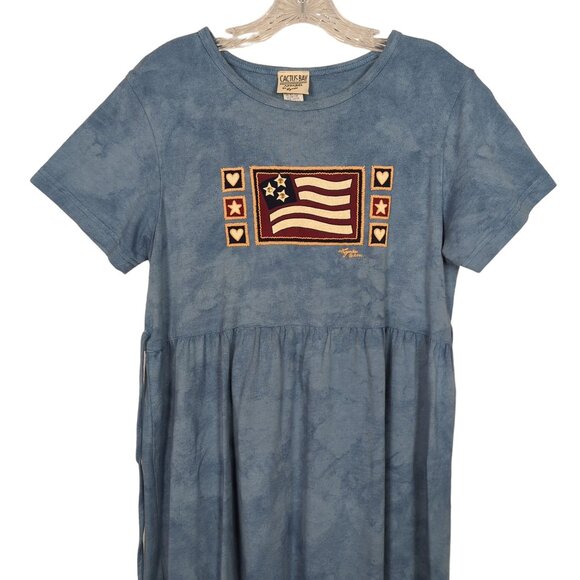 Cactus Bay Vintage light tie dye blue Maxi Dress Patriotic Flag Print Tie Back M - Picture 4 of 14